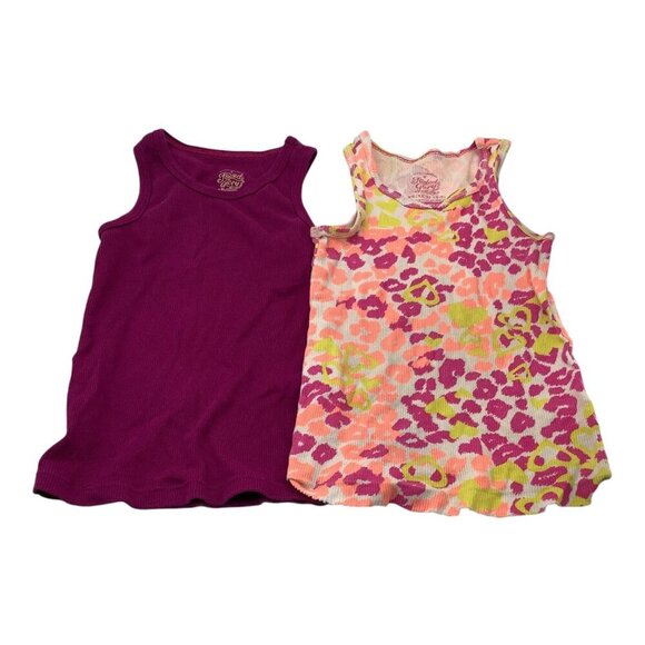 Lot Of 3 Girls Size XS 4-5 Tank Tops Green Purple Pink Butterfly & Leopard Print - Picture 2 of 12
